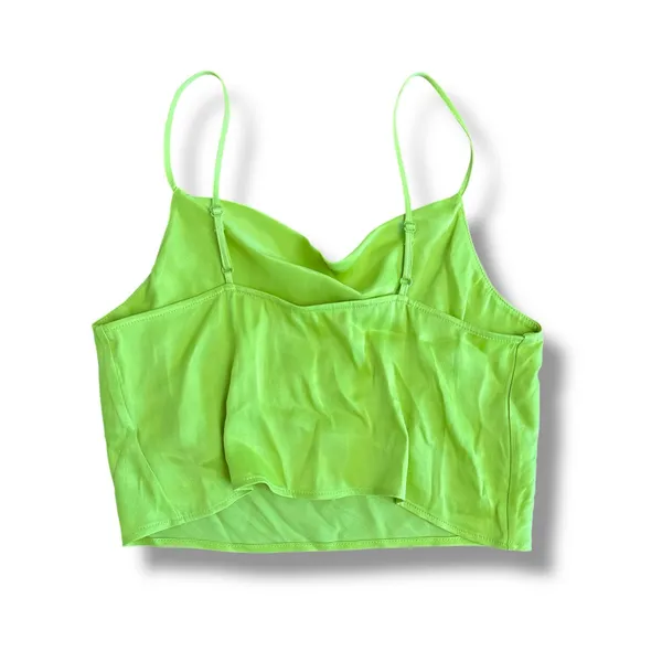 Zara NWT Satin Cropped Cowl‎ Neck Top Womens Size S Neon Green - Image 5