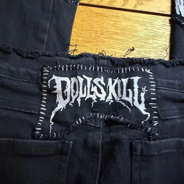 Dolls Kill Current Mood Stitch Lace-Up Patchwork Jeans black stretch denim s got - Image 9