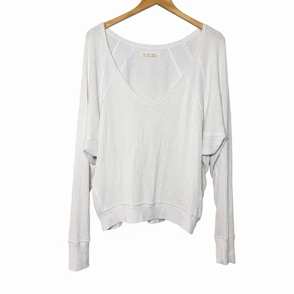 Free People Womens Santa Clara Thermal Top White Small V‎ Neck Boho Long Sleeve - Image 5