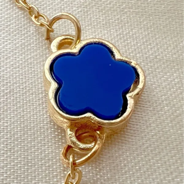 18K Gold Plated blue clover necklace set Jewelry womens - Image 4