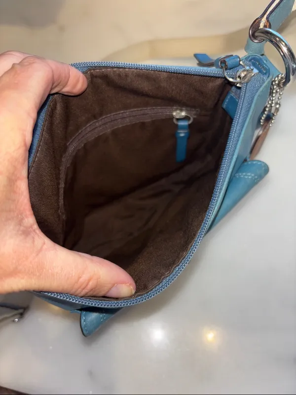 Coach Teal Leather Crossbody with Canvas Strap and Turn-Lock Pocket - Image 5