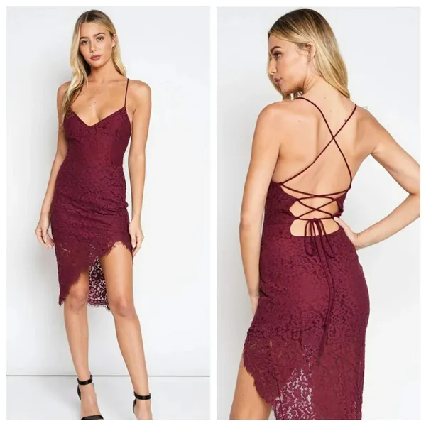 Lovers +‎ Friends Burgundy Lace Strappy Back Midi Dress Skylight Dress Size S - Image 2