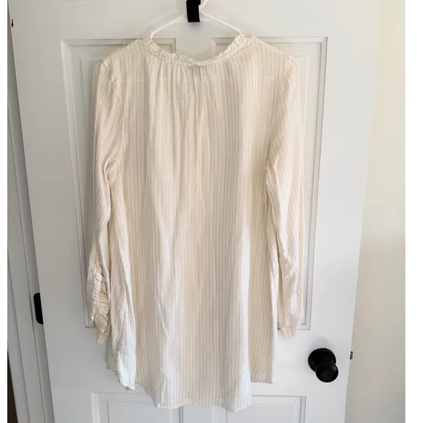 Aerie Ivory Gold Metallic Pinstripe Boho Bell Sleeve Tunic Blouse‎ M - Image 2