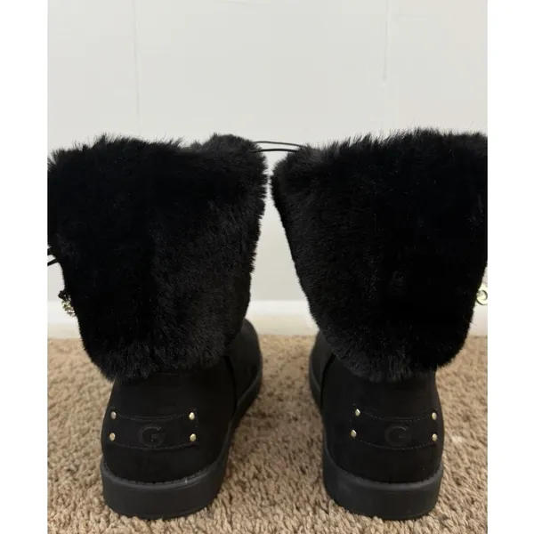 NEW GBG Los Angeles Faux Fur Winter Ankle Boots 10 Black Cozy Slip On Boots - Image 4