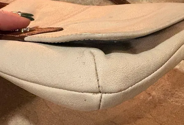 COACH Purse Wrist Clutch Snap Wallet Blue Lined Cream & Brown Leather - Image 9