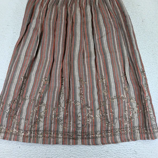 Weekend Max Mara Linen Striped Sequin Embroidered Midi Skirt Brown Grey 6 - Image 4