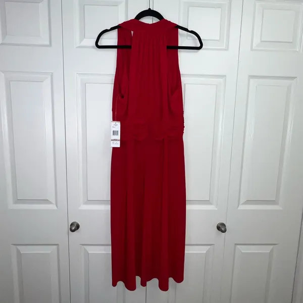Vintage Evan Picone Red Matte Jersey V Neck Sleeveless Sheath‎ Dress US 12 - Image 6