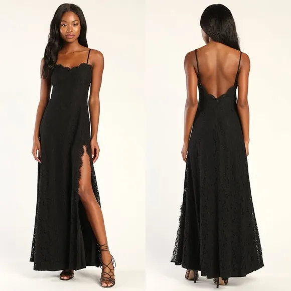 Updated Elegance Lace Maxi Dress in Black sz M - Image 2