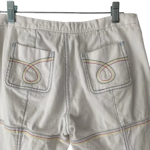 Marithe Francois Girbaud White Denim Capri Cropped Rainbow Embroidered Jeans 27 - Image 7