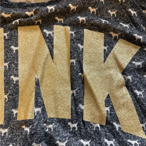 Victoria's Secret Pink Sleepwear Top Gold Glitter Dog Print Women's Size Medium - Image 2