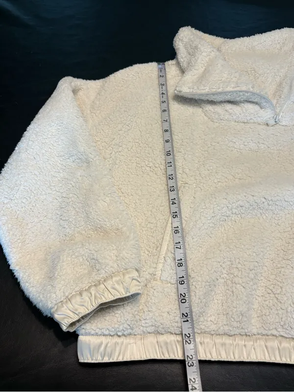 Athleta Cream Sherpa Pullover Satin Trim Jacket With Zipper Pockets size XL - Image 11