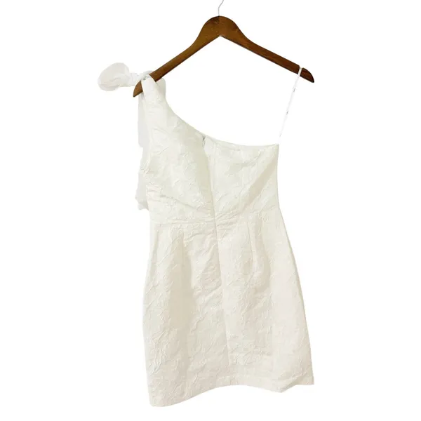 Lulus Unique Perfection White Floral Jacquard One-Shoulder Mini Dress size Small - Image 4