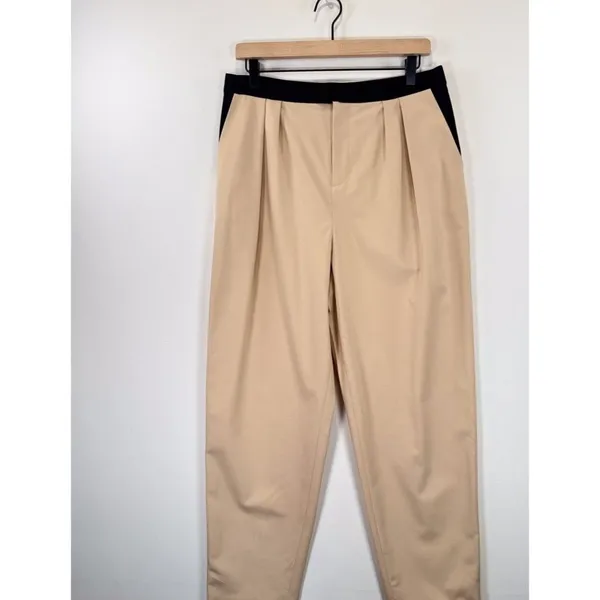 Alice + Olivia Womens Pants Beige Roy Tapered High Rise Pleated Trousers Size 12 - Image 5