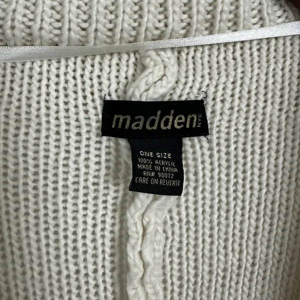 Madden NYC Womens Ruana Sweater OS Cream Open Front Fringe Cable Knit Poncho - Image 3