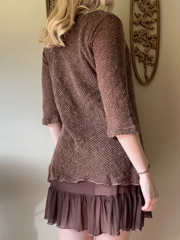 Creation Brown Knit Sweater with Olive Lace Trim - Image 6