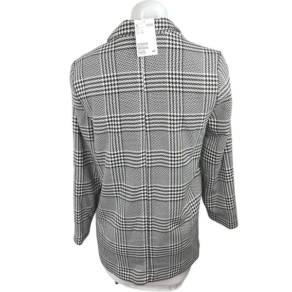 NEW H&M Womens Gray Plaid Checkered Single Breasted Blazer Over Coat Jacket Sz S - Image 3