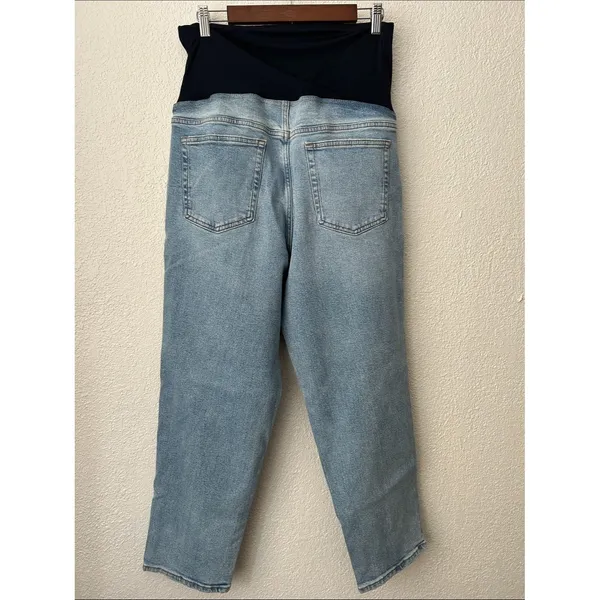 Isabel 80s Size 14 Maternity Distressed Denim Jeans with Black Belly Panel - Image 3