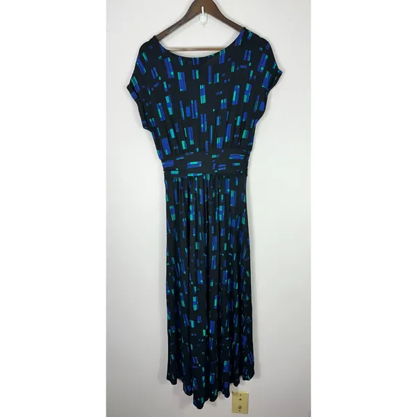 APT.9 Maxi Dress Womens Small Black Geometric‎ Short Sleeve Office Chic Artsy - Image 3