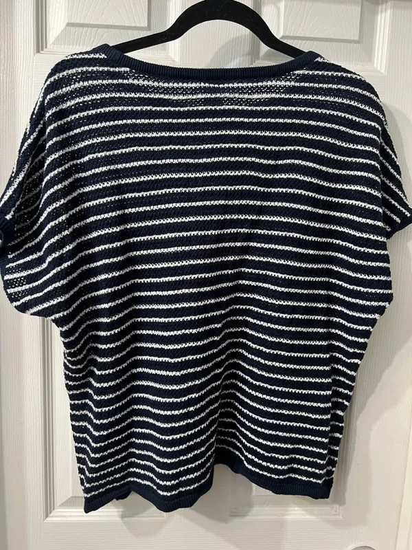 Pact Cotton and Linen Navy & White Striped Knit Top Size XL - Image 8