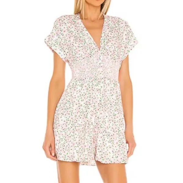 ALICE + OLIVIA Keela Smocked-Waist‎ Button-Front Dress size 10 - Image 2
