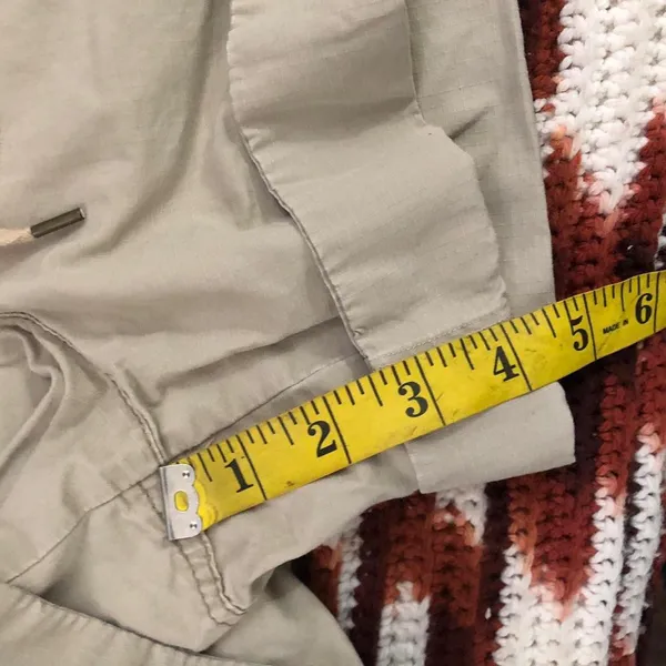 Y2K 2000s Tan beige khaki cargo micro mini low-mid rise shorts drawstring shoelace waistband Size 10/M Measurement in pics - Image 7