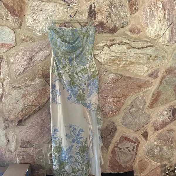 Commense Monet Floral Print Split Midi Dress size Medium Green - Image 3