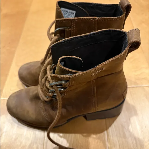 Sorel Cate lace bootie ankle boot sz 9 combat leather brown - Image 5
