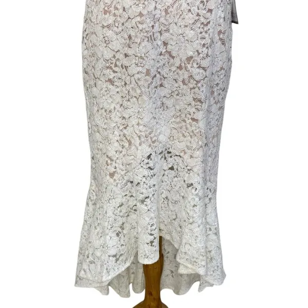 NIGHTWAY Mermaid High-Low Flounce Hem Lace Wedding Dress Ivory Sequin Sz 10 NWT - Image 7