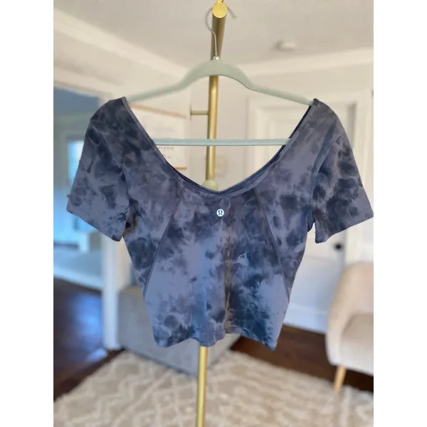 Lululemon Gray Tie-Dye Cropped Top Barre Luxury Workout V Neck Gym Athleisure 6 - Image 3