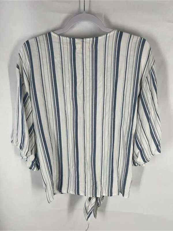 Cupio Blush Blue White Striped Tie Front Flutter Sleeve Blouse M - Image 6