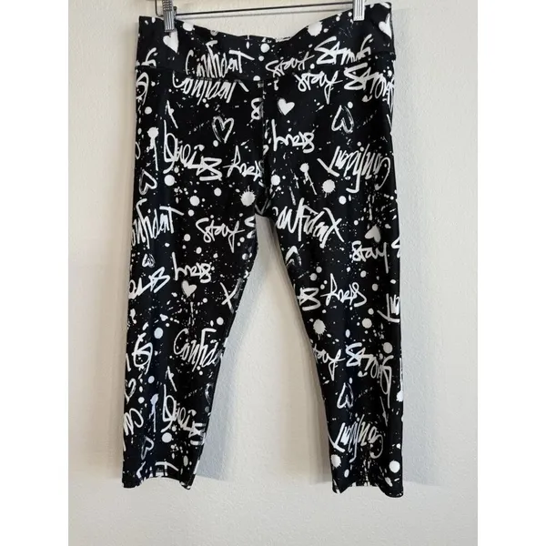 Fabletics X Demi Lovato Women’s XL Black/White Graffiti‎ Print Pull On Leggings - Image 2