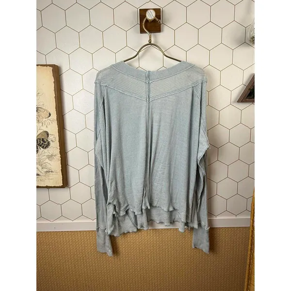 We the Free Light Blue Plunging V-Neck Long Sleeve Top - Size - Small - Image 2