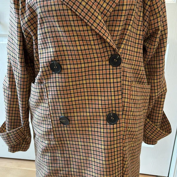 Anthropologie Lost + Wander orange & yellow plaid trench coat - Image 4