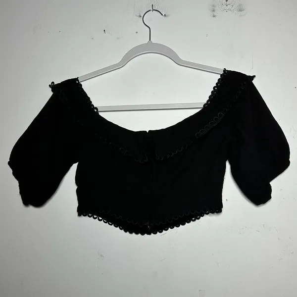 Lulus Black Off Shoulder Ruffle Cropped Puff Sleeve Top Womens‎ Size Small - Image 3