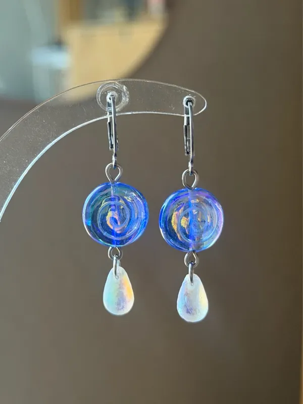 Handmade quality Czech glass beads snail shell & teardrops dangle earrings 🌀 - Image 5