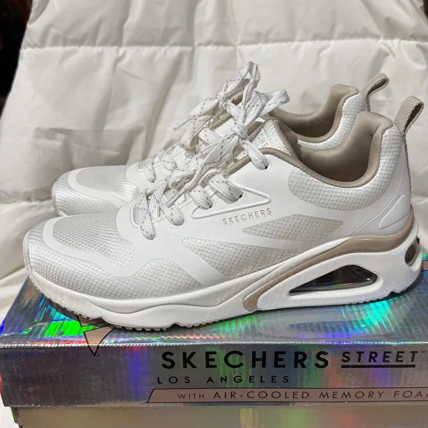 Skechers Street Women's Tres-Air Uno Modern Affair Casual Sneakers Sz 8 White‎ - Image 6