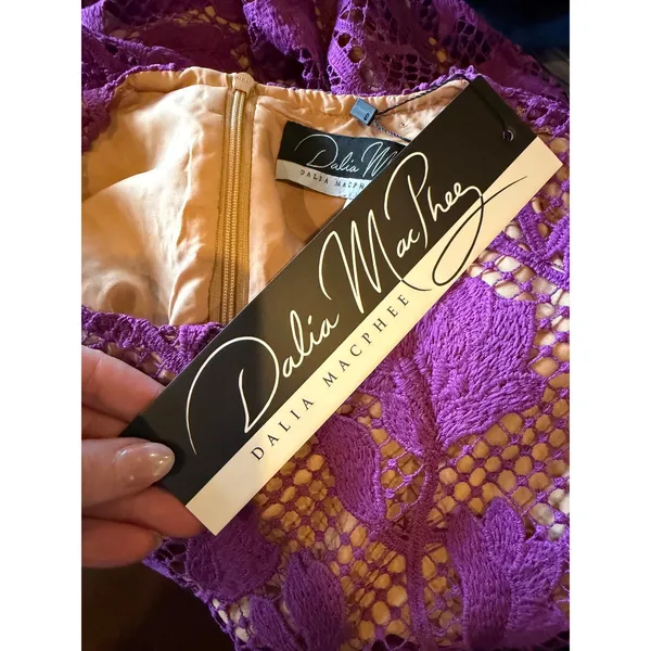 Dalia MacPhee Lace Midi Dress Women Medium Purple NWT Floral Guipure Lace‎ Party - Image 10