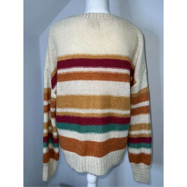 Women’s Striped Fall Oranges/Maroon/Cream Knit Sweater Medium - Image 4