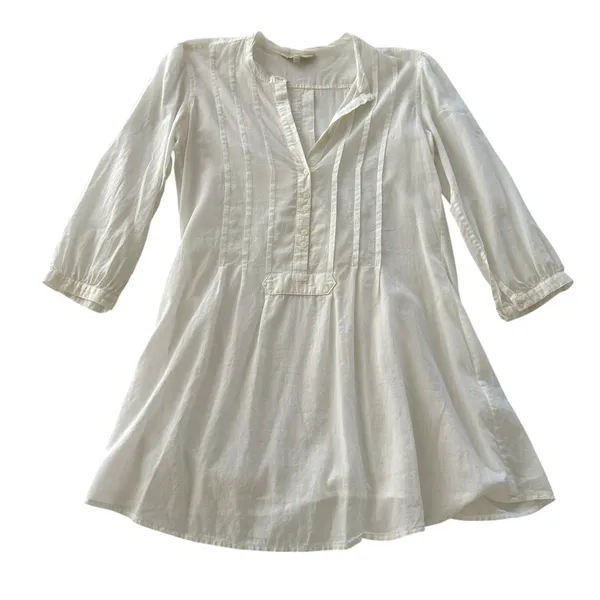 AllSaints White Cotton Pin Tuck V Neck 3/4 Sleeve Tunic Shirt US‎ 4 - Image 3