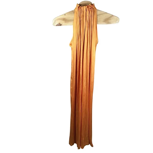 NEW ZARA ZW COLLECTION Satin Jumpsuit Large Orange Wide Leg Halter 2090/098/615 - Image 4
