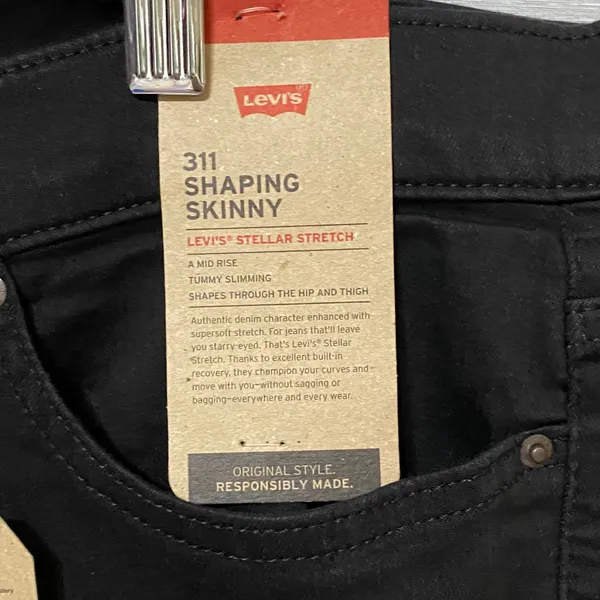 Levis 311 Shaping Skinny Jeans Womens 34x28 Black Stellar Stretch Mid Rise NEW - Image 7