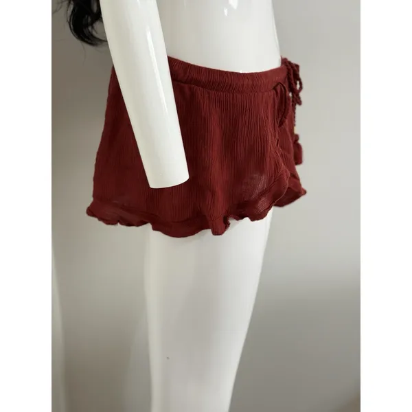 Forever 21 Shorts Women’s Ruffle Tiered Smocked Waist Hot Pants rust brown Approx Size S - Image 4