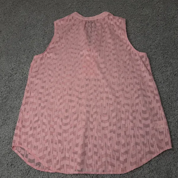 Ann Taylor Pink Burnout Ruffle Split Neck Sleeveless Blouse Top Large - Image 2