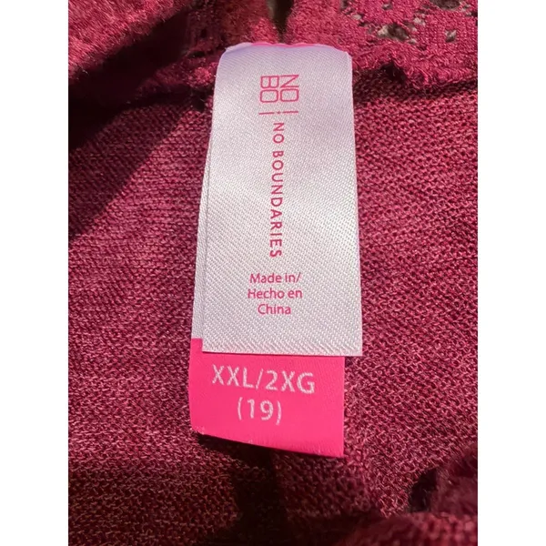 Y2K Maroon Lace Back Long Sleeve Henley‎ Top Women’s XXL 2X No Boundaries - Image 7