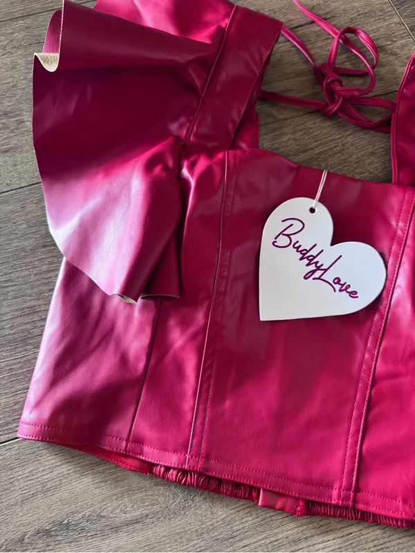 Buddy Love Erin Vegan Leather Top in Crimson Size S NWT - Image 3