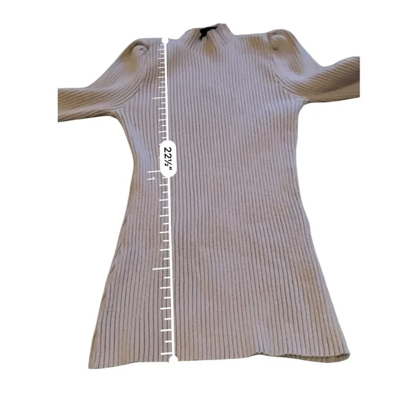 VICI‎ Mock Neck Sweater Small Tan Ribbed Puff Shoulder Long Sleeve Knit Top - Image 7