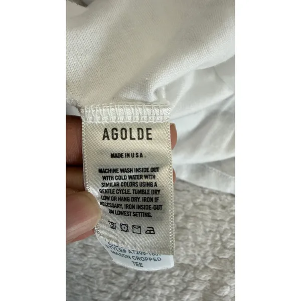 Agolde Mason Cropped Long Sleeve Tee White Organic Cotton A7209-1507 Womens S - Image 7