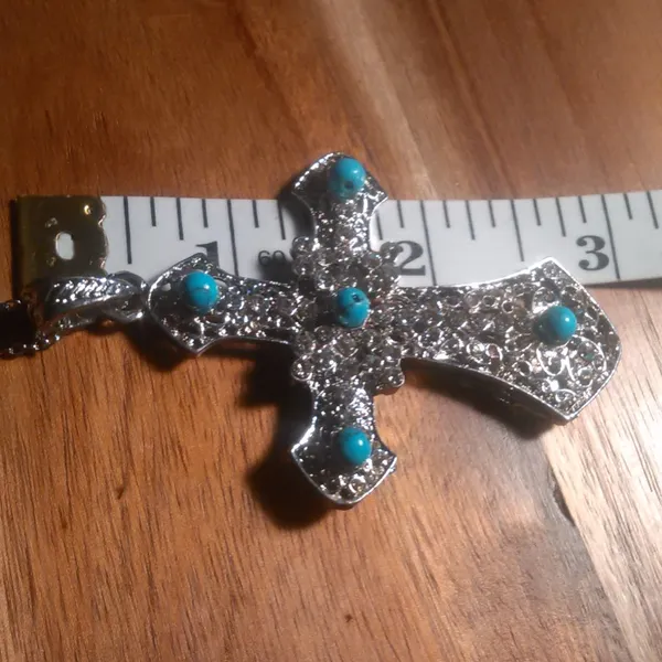 Blue Howlite Silvertone and Stainless Steel Pendant Necklace - Image 5