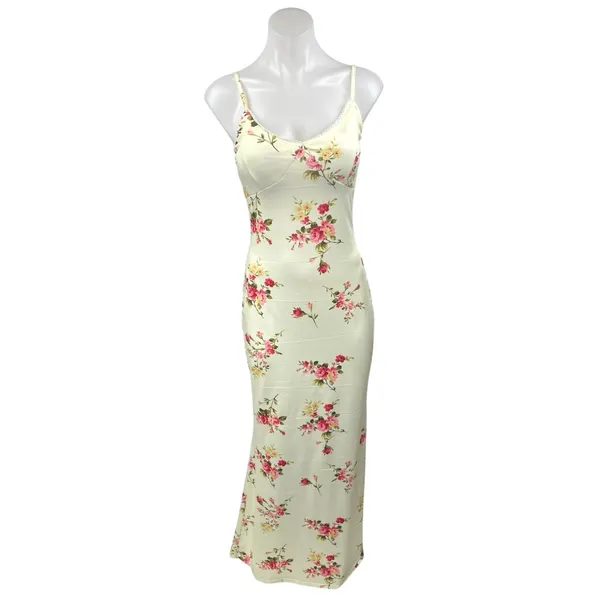Women's Yellow Floral Sleeveless Cami Camisole Maxi Bodycon Slip Tank Dress Sz S - Image 5