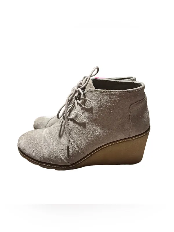 TOMS Kala Wedge Booties Women's 7 Grey Suede Lace Up Heeled Business Casual - Image 5